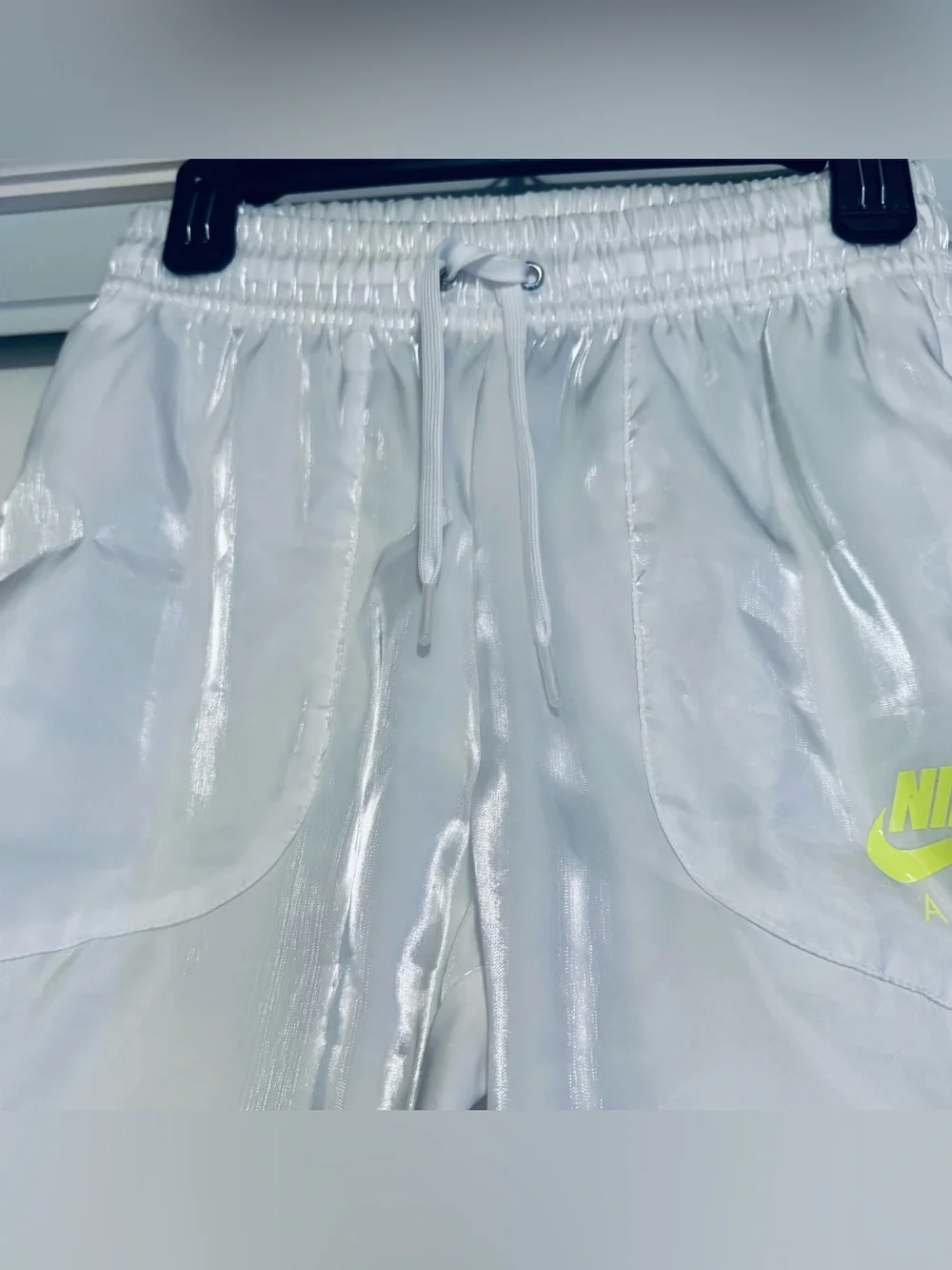 Nike White Sheer Zip Jacket and Jogger Pant Set with Neon Yellow Logo